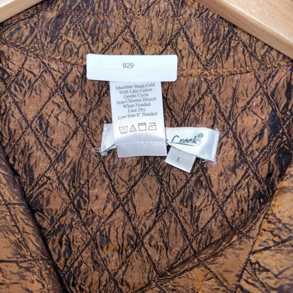 Coldwater Creek Womens Blazer‎ Size Large Bronze Brown Crinkle Fabric Jacket